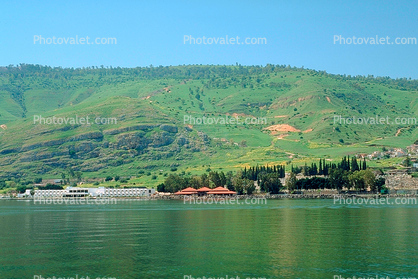 building, shore, shoreline, hill, Tiberias, Sea of Galilee