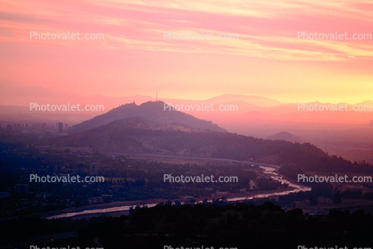 Mountains, River, Sunset, Santiago