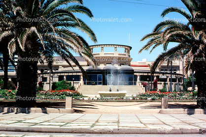 Sidewalk, Palm Trees, Water Fountain, aquatics, Steps, Building, Valparaiso