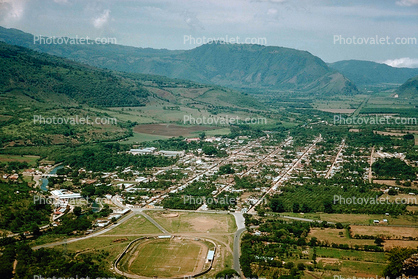Soccer Field, city, valley, mountains, 1950s