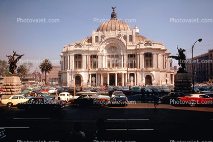 Palacio de Bellas Artes, Palace of Fine Arts, Museum, cars, automobiles, vehicles, March 1973, 1970s