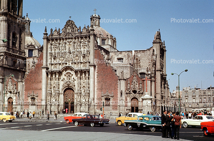 Zocalo Old Cathedral, Cars, automobile, vehicles, building, 1966, 1960s