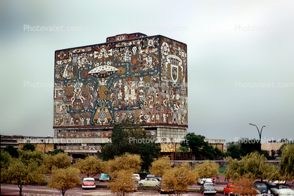 Mosaic Mural on Library by Juan O'Gorman, Universidad Nacional Autonoma de Mexico, National Autonomous University of Mexico, 1950s