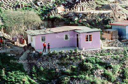 Two Girls, Hill, buildings, Colonia Flores Magone