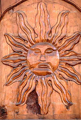 The Sun, Face, Door, wooden, wood, carved, Tepoztlan, Morelos, Mexico