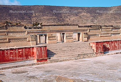 Main Staircase and Stucco facade, Mixtec Ruins, Mitla
