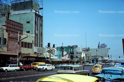 Cars, Automobiles, Vehicles, buildings, boulevard, Ciudad de Jaurez, July 1970, 1970s