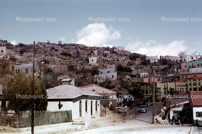 Homes on a hill, houses, buildings, 1950s