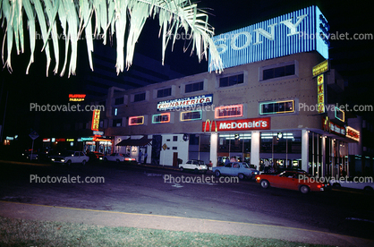Sony Building, McDonalds Restaurant, cars, night, nighttime