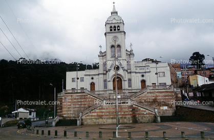 Church, Cathedral, tower, steps, Bogota, city