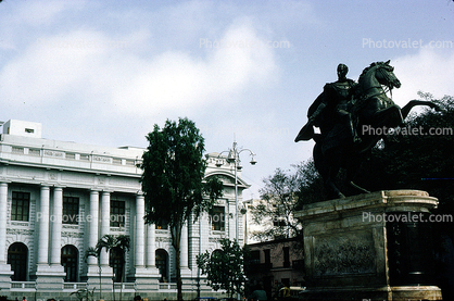 Equestrian Statue, buildings, Simon Bolivar, Parliament of central part of Congreso in Lima, Peru, Legislative Palace