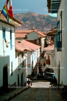 city, town, alley, street, red roofs, alleyway