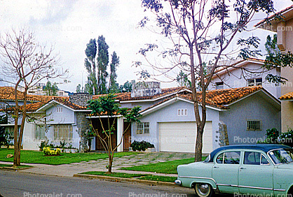 single story house, Building, home, single family dwelling unit, residence, cars, Caracas, Venezuela, 1950s