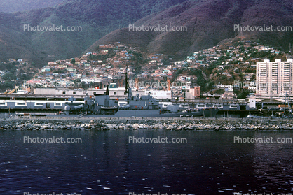 Navy Ships, dock, harbor, hillside, mountains, buildings, La Guaira, Maiquetia, Venezuela