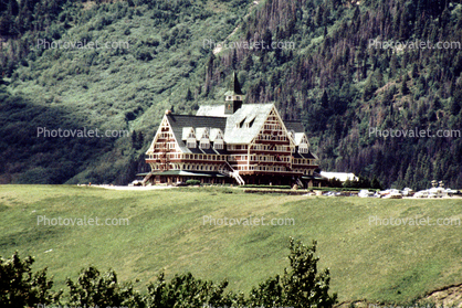 Prince of Wales Hotel, wooden 7 story building, spire, Waterton Lakes National Park