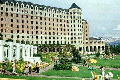 Chateau Lake Louise Hotel, Building, Lawn, Garden, Banff, 1950s