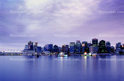 Cityscape, skyline, building, skyscraper, Dusk Downtown Vancouver