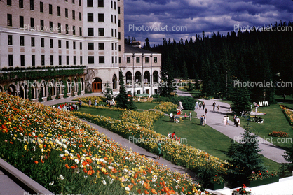Hotel, gardens, flowers, footpath, building