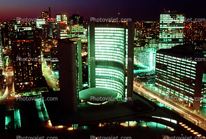 City Hall at Night, Toronto Skyline, buildings, Cityscape