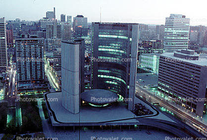 City Hall at Night, Toronto Skyline, buildings, Cityscape, skyscrapers, 4 May 1985