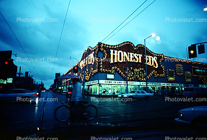 Honest Eds, shops, stores, evening, buildings