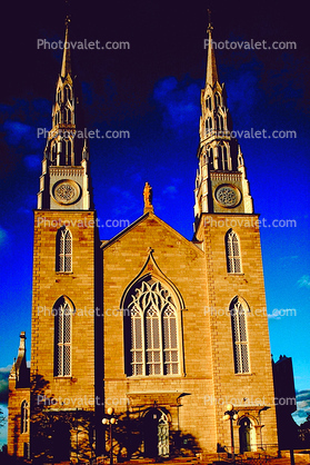 Ottawa's Notre-Dame Cathedral Basilica, twin spires, steeples, landmark building