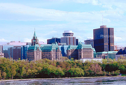 Skyline, trees, cityscape, buildings, Ottawa River, landmark