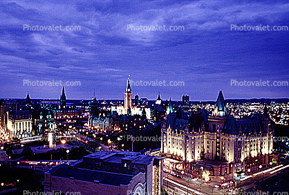 Peace Tower of the Parliament of Canada, Twilight, Dusk, Dawn, cityscape, government buildings