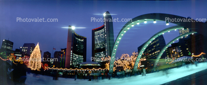 Panorama, City Hall, night, nighttime, buildings, christmas lights