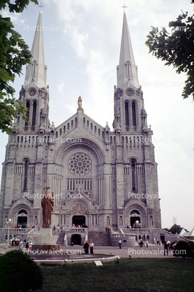 Basilica of Sainte Anne de Beaupre, Cathedral, steeple, spire, building, June 1964, 1960s