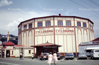 Cyclorama de Jerusalem, Cars, automobile, unique building, landmark, theater, June 1964, 1960s