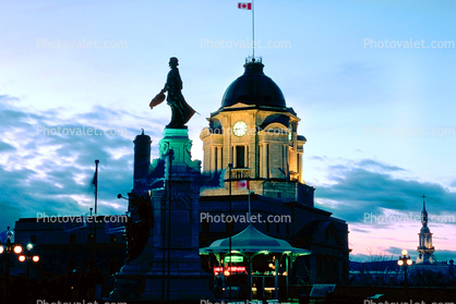 Statue, Clock Tower, Flag, Building