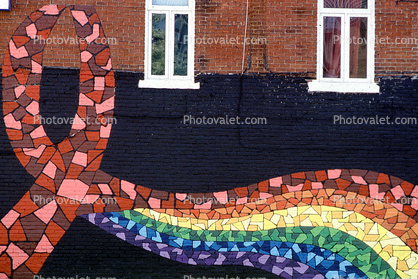 Rainbow Ribbon, Building, Brick Wall, tile work