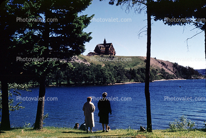 Prince of Wales Hotel, spire, Waterton Lakes National Park, lodge, lake, women