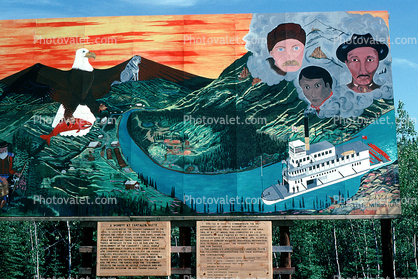 Tantalus Butte Mural, river, eagle, faces, salmon, mountain
