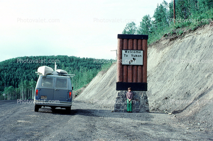 Welcome To Yukon, Alsaka Highway, Van, Canoe, girl, trees