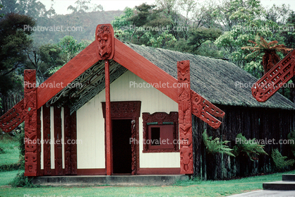 Maori Building, grass thatched roof, building, Sod