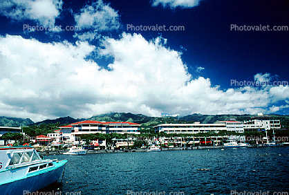 Shops, Buildings, Coastline, boats, Papeete