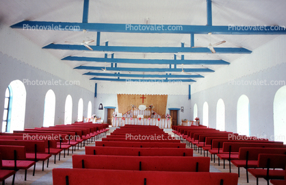 Inside a Church, pews, altar, Aitutaki, Cook Island