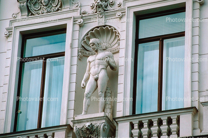Male, Statue, Window, Parliament Building, detail, Vienna