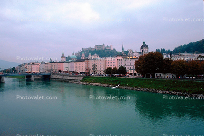 Buildings, Hohensalzburg Castle, colorful, Salzach River, Salzburg