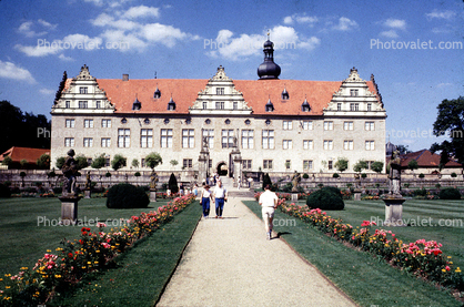 Castle, Unique Building, Palace, Dirt Path, Flowers, Lawn, landmark