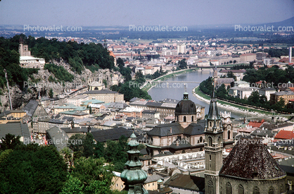 Cityscape, buildings, Salzach River, Salzburg