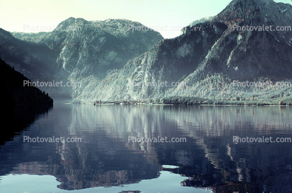 Mountains, forest, perfect reflection, water, Konigsee, King's Lake