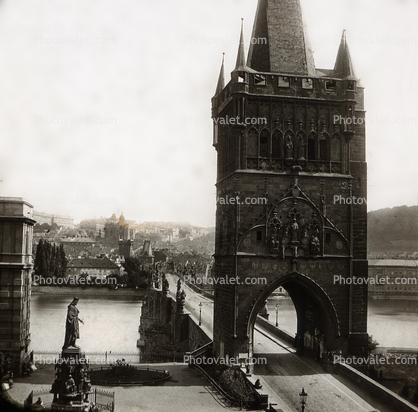 Charles Bridge, Vltava River, Prague, Bridge Tower, 1890's