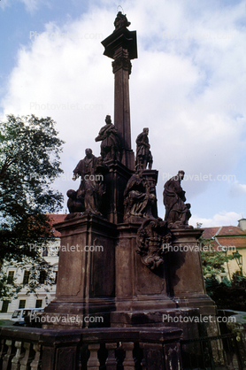 Baroque Prague Column, Statue of Mary with eight patron saints, by Ferdinand Maximilian Brokoff, 1725, Hradcany Square, Prague