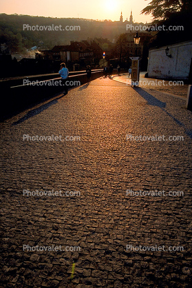 cobblestone street, Sunset, Sunclipse