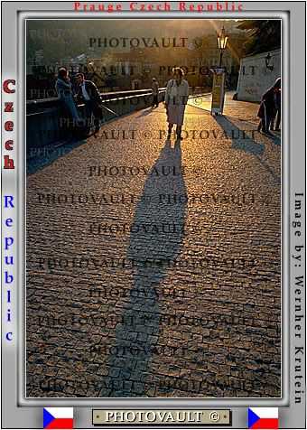 Person Walking, shadow, cobblestone street, Sunset, Sunclipse