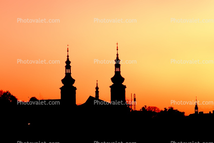 Cathedral, steeple, sunset, dusk