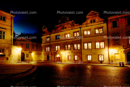 Hradcany Square, Prague, night, nightime